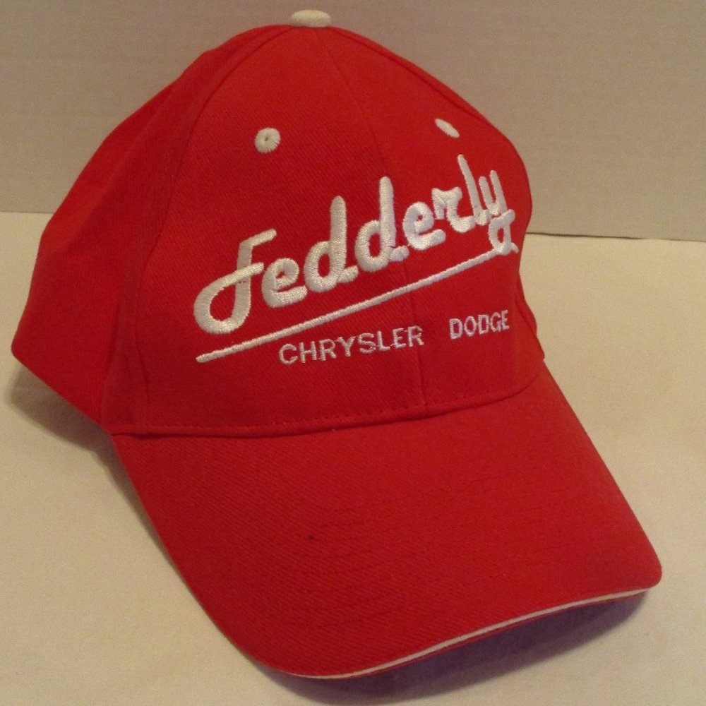 Fedderly Chrysler Jeep Hat Red White Adjustable Back Dealership Embroidered Hat